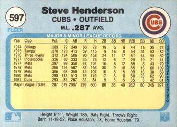 1982 Fleer #597 Steve Henderson Back