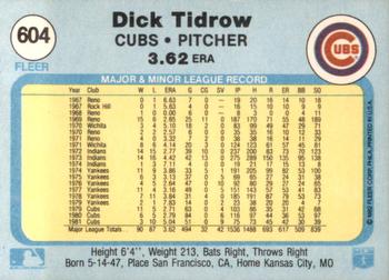 1982 Fleer #604 Dick Tidrow Back