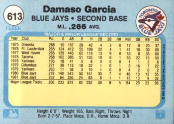 1982 Fleer #613 Damaso Garcia Back