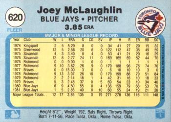 1982 Fleer #620 Joey McLaughlin Back