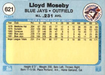 1982 Fleer #621 Lloyd Moseby Back