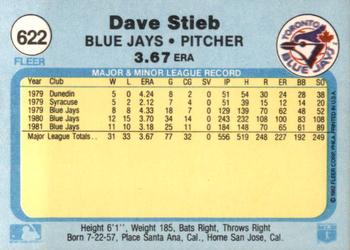 1982 Fleer #622 Dave Stieb Back