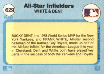 1982 Fleer #629 All-Star Infielders (Frank White / Bucky Dent) Back