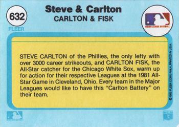 1982 Fleer #632 Steve & Carlton (Steve Carlton / Carlton Fisk) Back