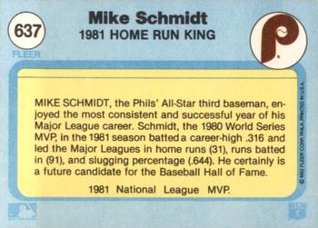 1982 Fleer #637 Mike Schmidt Back