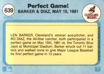 1982 Fleer #639 Perfect Game! (Len Barker / Bo Diaz) Back