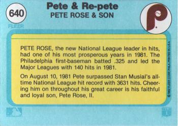 1982 Fleer #640 Pete & Re-Pete (Pete Rose & Son) Back