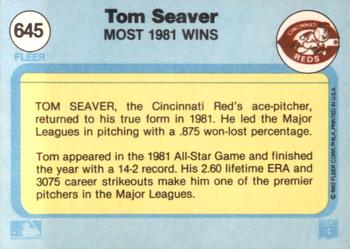 1982 Fleer #645 Tom Seaver Back
