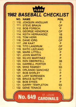 1982 Fleer #649 Checklist: Cardinals / Brewers Front