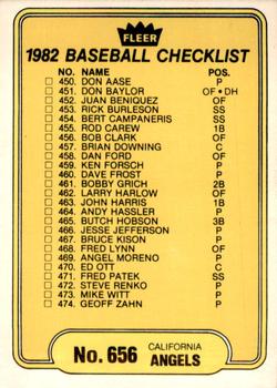 1982 Fleer #656 Checklist: Angels / Pirates Front