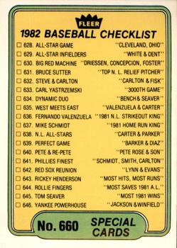 1982 Fleer #660 Checklist: Special Cards / Teams Front
