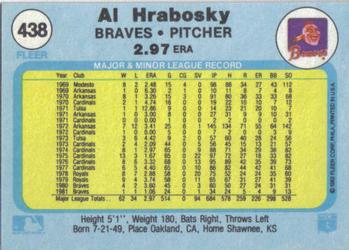 1982 Fleer #438 Al Hrabosky Back