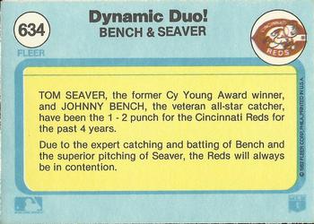 1982 Fleer #634 Johnny Bench / Tom Seaver Back