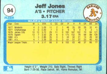 1982 Fleer #94 Jeff Jones Back