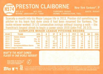 2013 Topps Heritage High Number #H574 Preston Claiborne Back