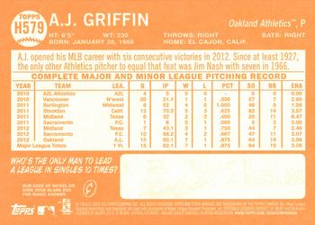 2013 Topps Heritage High Number #H579 A.J. Griffin Back