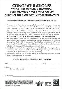 2002 Fleer Greats of the Game - Autographs Redemptions #NNO Steve Garvey Back