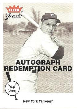 2002 Fleer Greats of the Game - Autographs Redemptions #NNO Yogi Berra Front