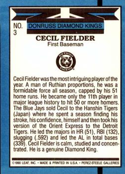 1991 Donruss - Super Diamond Kings #3 Cecil Fielder Back