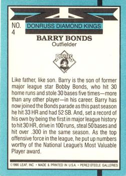 1991 Donruss - Super Diamond Kings #4 Barry Bonds Back