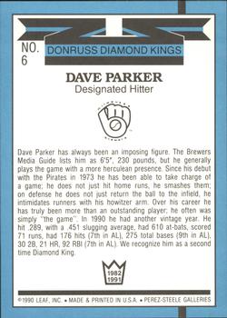 1991 Donruss - Super Diamond Kings #6 Dave Parker Back