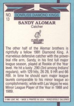 1991 Donruss - Super Diamond Kings #13 Sandy Alomar Back