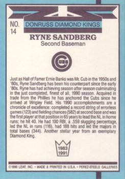 1991 Donruss - Super Diamond Kings #14 Ryne Sandberg Back