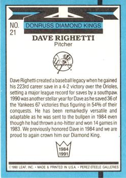1991 Donruss - Super Diamond Kings #21 Dave Righetti Back