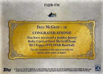 2013 Topps Five Star - Jumbo Jersey Blue #FSJJR-FM Fred McGriff Back