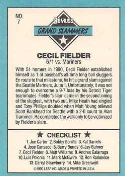 1991 Donruss - Grand Slammers #7 Cecil Fielder Back