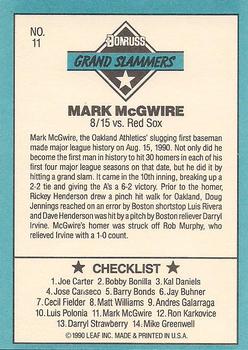 1991 Donruss - Grand Slammers #11 Mark McGwire Back