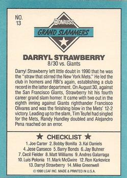 1991 Donruss - Grand Slammers #13 Darryl Strawberry Back