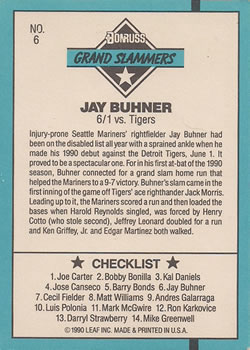 1991 Donruss - Grand Slammers #6 Jay Buhner Back