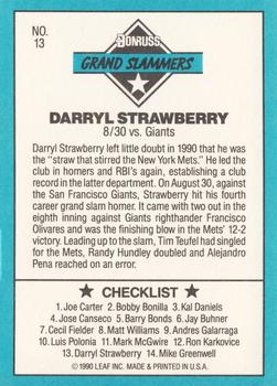 1991 Donruss - Grand Slammers #13 Darryl Strawberry Back