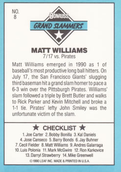 1991 Donruss - Grand Slammers #8 Matt Williams Back