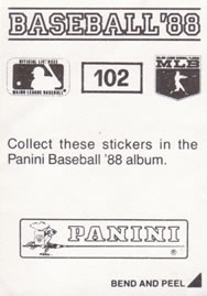 1988 Panini Stickers #102 Bret Saberhagen Back