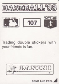 1988 Panini Stickers #107 Royals W-L Breakdown Back