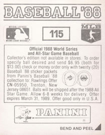 1988 Panini Stickers #115 Brewers Uniform Back