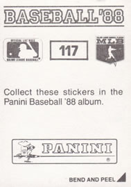 1988 Panini Stickers #117 Juan Nieves Back