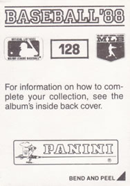 1988 Panini Stickers #128 Rob Deer Back