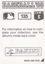 1988 Panini Stickers #135 Tim Laudner Back