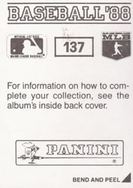 1988 Panini Stickers #137 Steve Lombardozzi Back