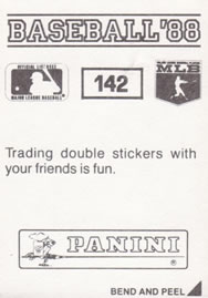 1988 Panini Stickers #142 Tom Brunansky Back
