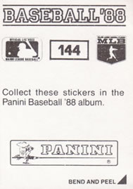 1988 Panini Stickers #144 Kirby Puckett Back