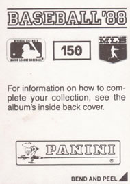 1988 Panini Stickers #150 Dave Righetti Back