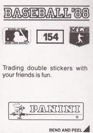 1988 Panini Stickers #154 Yankees Team Leaders Back