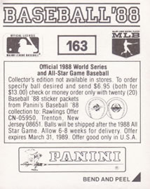 1988 Panini Stickers #163 A's Uniform Back