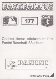 1988 Panini Stickers #177 Luis Polonia Back