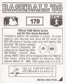 1988 Panini Stickers #179 Mariners Uniform Back