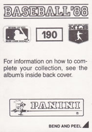 1988 Panini Stickers #190 Rey Quinones Back
